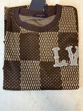 Men's Brown Patterned Crewneck Sweater with Embroidered